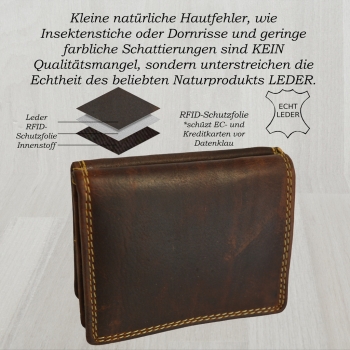 flevado Geldbörse Unisex Wiener Schachtel RFID Schutz Echt Leder (braun)
